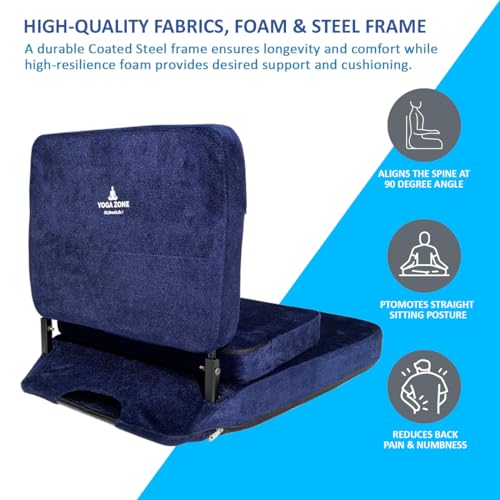 Image of Kawachi 90 Yoga Meditation Floor Chair Premium Foldable Seating with Fixed Upright Back Support, Ideal for Yoga, Gaming, Office, Mindfulness, and Home Floor Seating Comfort Chair-Blue