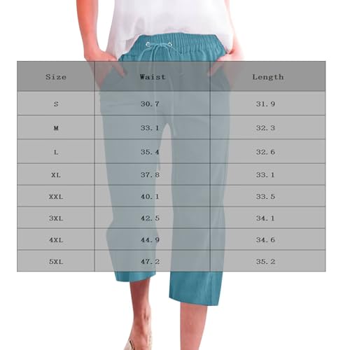 Womens Linen Pants Elastic Waist Wide Leg Loose Capris 2025 Summer Casual Beach Pants with Pockets2