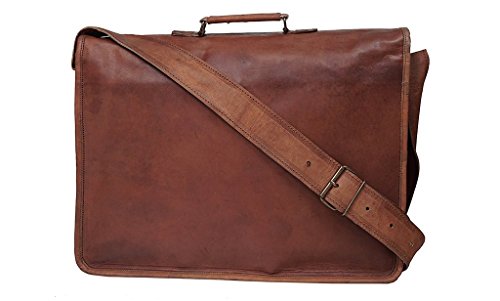Image of pranjals house Leather Bag Genuine 18 Inch Front Pocket Laptop Briefcase Satchel Messenger Bag for Men