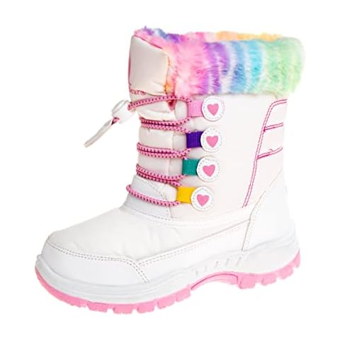 Rugged Bear Girls Snow Boot, White Multicolor, 4 Big Kid Cover