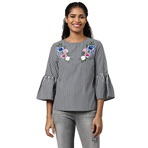 Image of Harpa Round Neck Checked Top