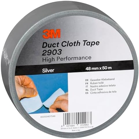 3M Universelles Gewebeklebeband 2903, 48 mm x 50 m, 0.15 mm, 1 Rolle | Starkes Panzertape, Reparatur Klebeband, Starke Klebkraft, Leicht Abreißbar, Silber