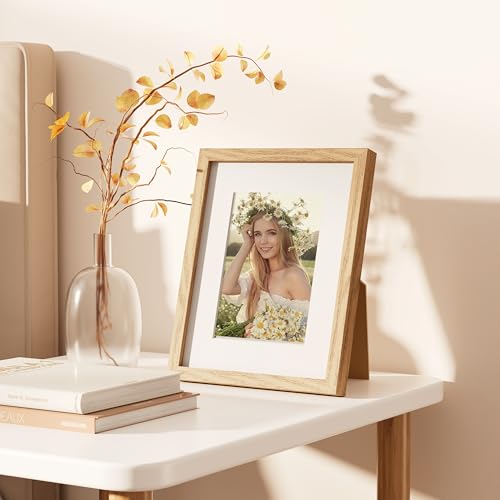 decorUhome 8x10 Picture Frame Set of 10, Display Photos 5x7 with Mat or 8x10 Unmatted for Picture Frames Collage Wall Decor, Natural