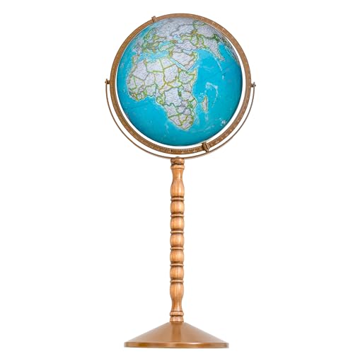 Blue illuminated 12 inch globe on wooden stand