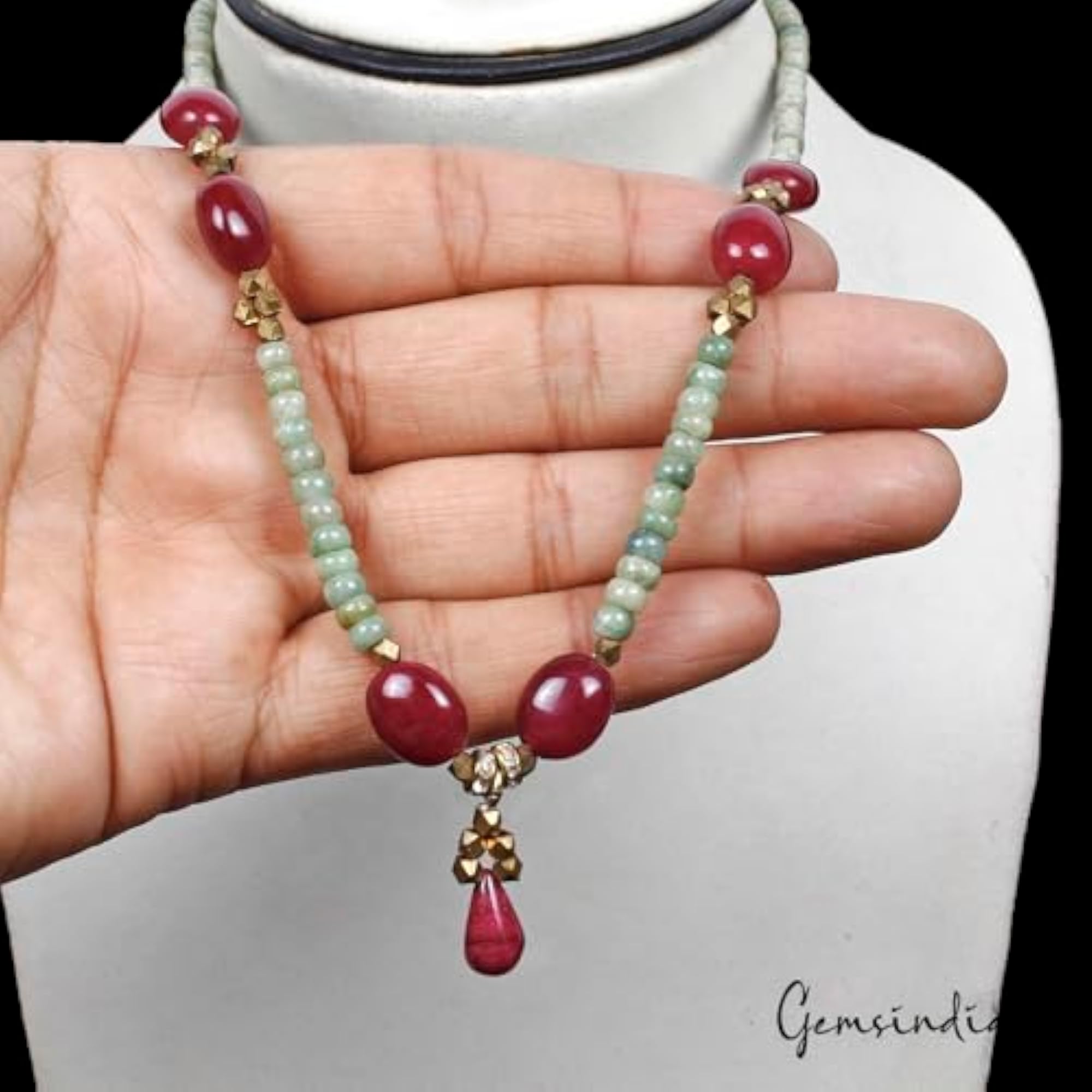 Handmade 291.20 Ct Natural Ruby Emerald & Sapphire Necklace