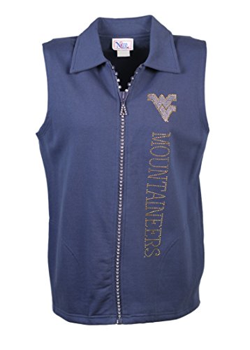 Nitro USA NCAA West Virginia Mountaineers Women's Crystal Zipper Vest with Rhinestone and Metallic WV & Mountaineers, X-Large, Navy