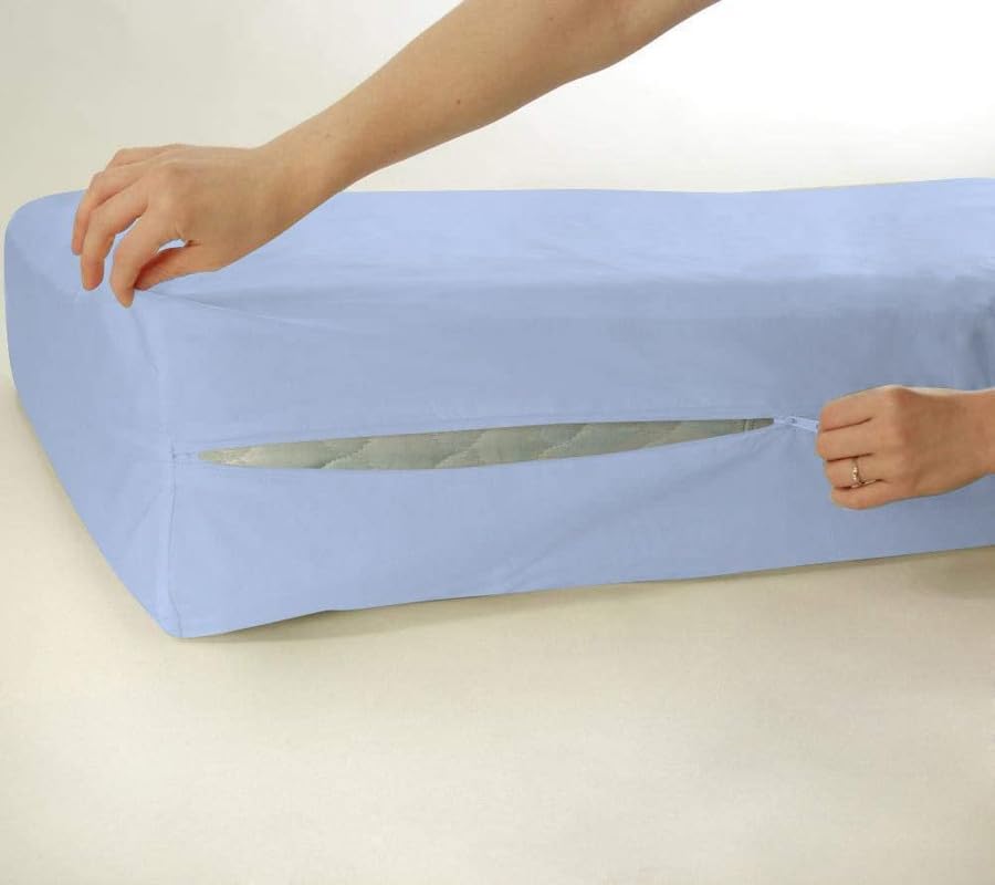 Sea Monk Waterproof Mattress Protector with Zipper Chain, King Size (72x70 Inches)_with 6 Inch Drop Light Blue, Zippered Mattress Encasement, Bed Cover, Six-Sided Waterproof Mattress Protector