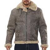 TruClothing Men's Shearling Leather Bomber Real Sheepskin B3 Aviator Pilot Coat Winter Flying Jacket - Grey 4XL