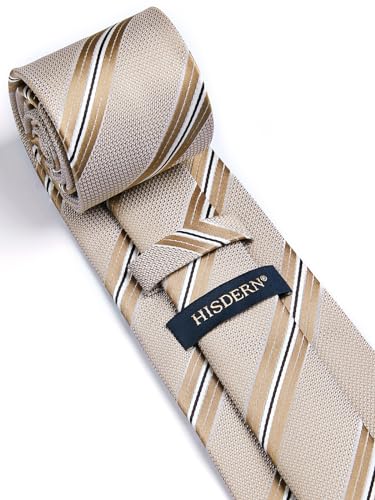 Image of HISDERN Ties for Men Stripe Plaid Tie Classic Necktie Pocket Square Cufflinks Set for Formal Wedding Business Party