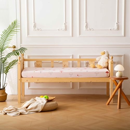 Image of SDY Jersey Mushroom Crib Sheets for Baby Girls,52 inchx28 inchx8,2 Pack,Pink Cute Kawaii Standard Oval /Retangle Crib Mattress Sheets for Toddler,Super Soft Breathable