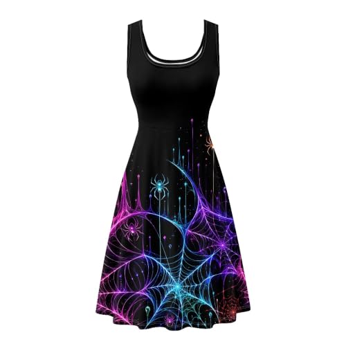 Image of TOADDITDO Women's Sleeveless O Neck Beach A-Line Party Coctail Tank Dresses Flared Sundress