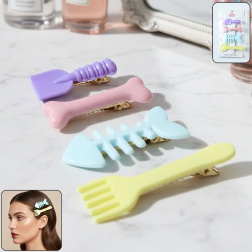 Image of Cute Food Shape Decorative Snap Hair Clips for Women and Womens, Metal Hair Accessories for Daily Wear, School and Party, Assorted Designs, Pack of 24 Pieces