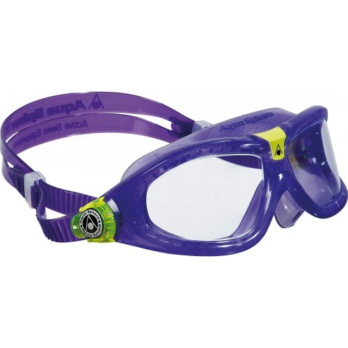 Aqua Sphere Seal Kid 2 Swim Mask with Clear Lens (Violet/Lime). UV Protection Anti-Fog Swim Goggles for Kids