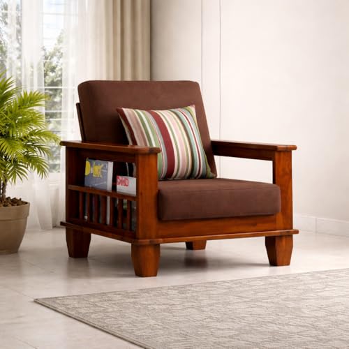 Image of 5 Seater Solid Sheesham Wood Sofa Set for Living Room | Wooden Sofa Set | Sofa Set Furniture for Home| 3+1+1 Sofa Settee -Honey Finish