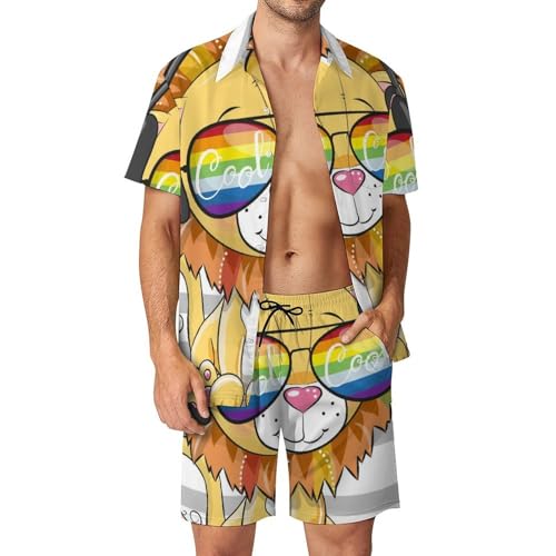 Chemise Hawaïenne Homme Lion Mignon ensemble 2 pièces short pour vos vacances d'été
