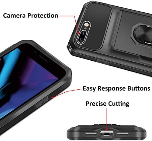 VUNAKE for iPhone 7 Plus Case iPhone 8 Plus Case with Card Holder Wallet Case with Ring Kickstand Heavy Duty Hard PC TPU Bumper Cover Armor Protective Phone Case Cover for iPhone 7Plus/8 Plus,Black