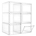 LXLXXL Storage Bins with Lids, 6 Pack Clear Plastic Storage Containers with Magnetic Acrylic Door, 19 Qt Stackable Storage Box for Home,Office Organizing