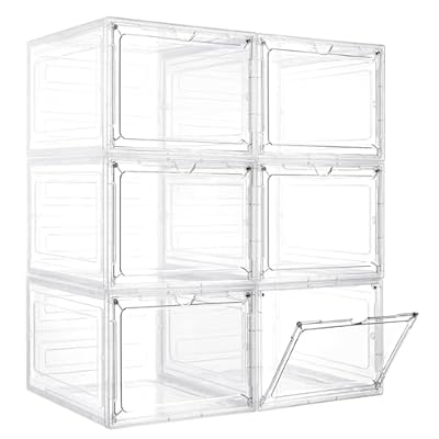 LXLXXL Storage Bins with Lids, 6 Pack Clear Plastic Storage Containers with Magnetic Acrylic Door, 19 Qt Stackable Storage Box for Home,Office Organizing