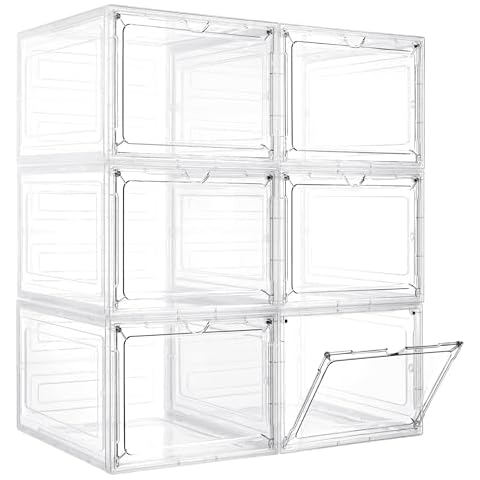 LXLXXL 6 Pack Stackable Storage Bins with Lids Plastic Storage Bins with Magnetic Door Clear Large Storage Organizers Bins Storage Containers for Home Cover