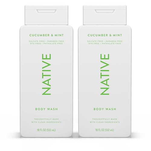 Native Body Wash Contains Naturally Derived Ingredients | For Women & Men, Sulfate, Paraben, & Dye Free Leaving Skin Soft and Hydrated | Cucumber & Mint 18 oz - 2 Pk