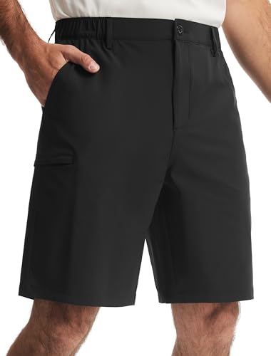 Image of Libin Mens Golf Shorts 9" Dry Fit Stretch UPF 50+ Lightweight Dress Work Summer Outdoor Shorts Quick Dry Casual Flat Front Shorts with Pockets for Travel, Tennis, Hiking Black,Size 34