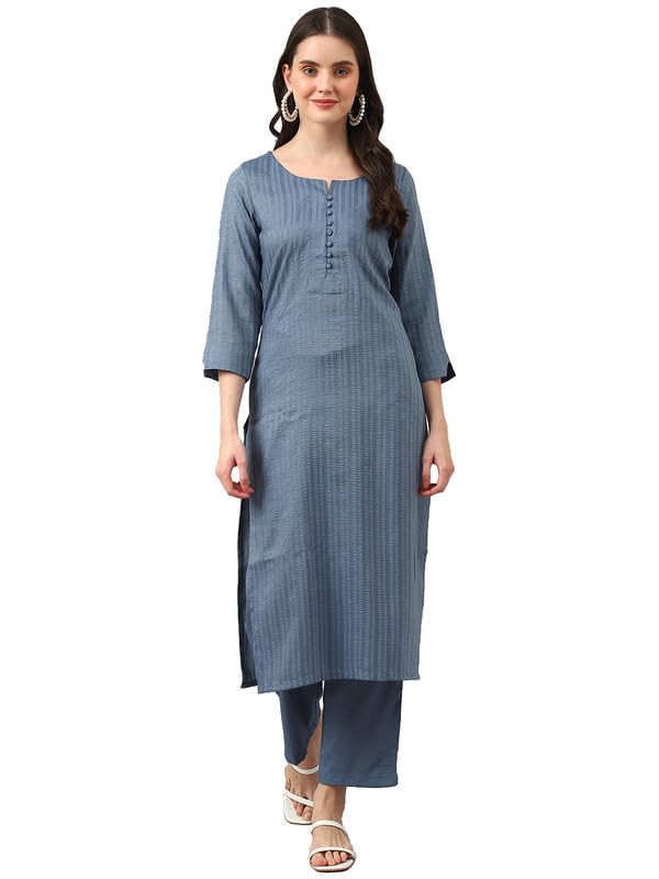 Image of Hritika Women's Cotton Blend Jacquard Woven Kurta with Palazzo Set HRKB0048