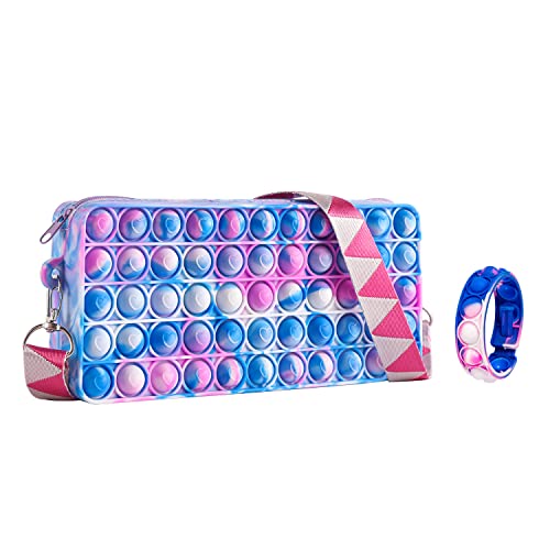 Pop it Geldbörse für Mädchen, Pop it Federmäppchen, Pop it Phone Bag für Frauen, Pop its Bulk Fidget Toy Bag mit Pop It Armband, Camouflage-Pink Cover
