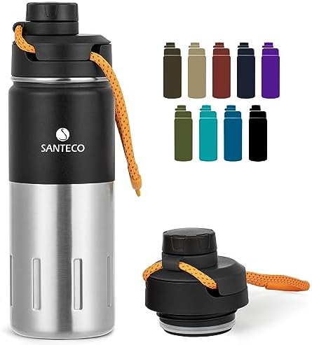 SANTECO Butelka do picia ze stali nierdzewnej, izolowana, 500ml/710 ml, szczelny, nie zawiera BPA, z zakrętką, termos do uprawiania sportu, biegania, jazdy na rowerze, jogi (Blue, 710 ml)