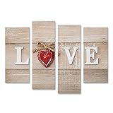 130 x 80 cm - 4 pièces islandburner Tableau sur toile Love Love Signe Millésime Bord Texte en bois Fond Images murales Poster