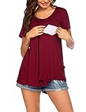 Ekouaer Womens Maternity Nursing Tops for Breastfeeding Soft Cotton Breast Feeding T Shirts Short Sleeve Pregnancy Tees Wine Red Large