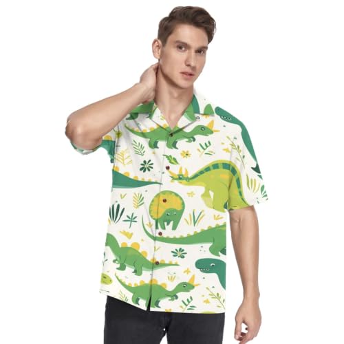 Chemise hawaïenne homme dinosaures verts légère et respirante à manches courtes et col plat
