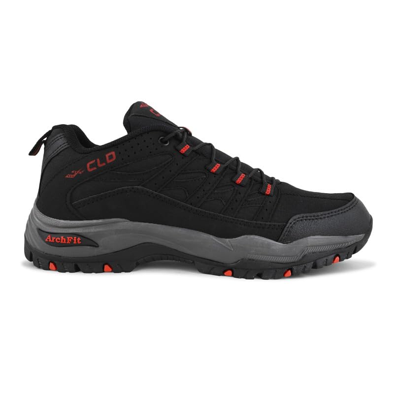 Image of CLD Trekking Shoes for Man Outdoor Hiking Shoes for Man high Neck Shoe for Men Anti Skid Trekking Boots Water Repellent Tracking Shoe for Men Breathable Hiking Boots (BLK-RED 6)