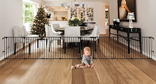 Baby Gate 35"-198" Extra-Wide Gate, Play Yard Child Safety Gate, Dog Playpen With Double Locking System For Fireplace, Kitchen, Foldable 8 Steel Panels, 29" Height (Black 35"-198" Extra-Wide) #TOP22