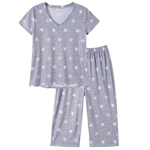 YIJIU Women's Cartoon Pajama Set: Short Sleeve Top & Capri