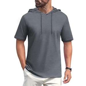 EKLENTSON Mens Hoodies Short Sleeve Lightweight Cotton Athletic T Shirt Breathable Workout Gym Pullover Hooded