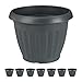 Produktbild Relaxdays 8 x Pflanzkübel im Set, rund, Blumenkübel, außen, innen, Kunststoff, Pflanztopf, Füllmenge 13 L Erde, anthrazit