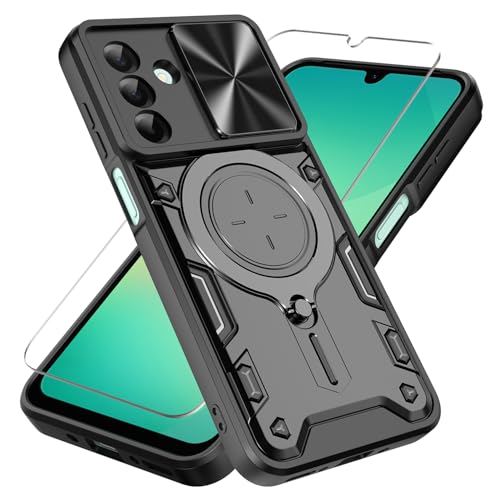 KJYLPO Coque pour Samsung Galaxy A17 5G avec 1*Verre Trempé,avec Couvercle Coulissant de Caméra Dur Anti-Chut Renforcée 360 Rotatif Militaire Armor Heavy Duty Antichoc Bumper Housse