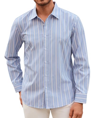 Mens Button Down Shirts Casual Long Sleeve Wrinkle Free Dress Shirts for Men Striped Untucked Shirts Regular Fit