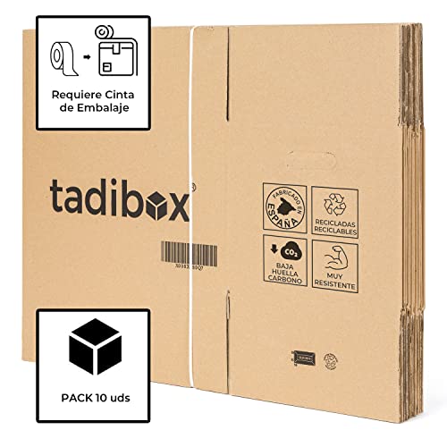 Tadibox M - Pack de 10 Cajas cartón mudanza y almacenaje con Asas - 44x30x25cm - Super Resistentes, Alto Gramaje ideales para Embalaje - Fabricadas en España - ECO BOX…
