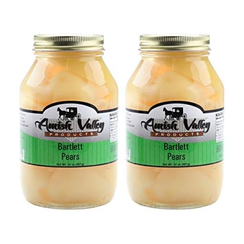 Amish Valley Products Old Fashioned Bartlett Pear Halves Canned Pears Jarred TWO 32 oz Glass Jars Cover