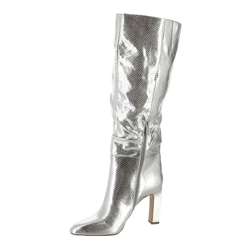 Jessica Simpson Minerva Wide Calf Womens Boot 8 BM US SilverMetallicSnake4