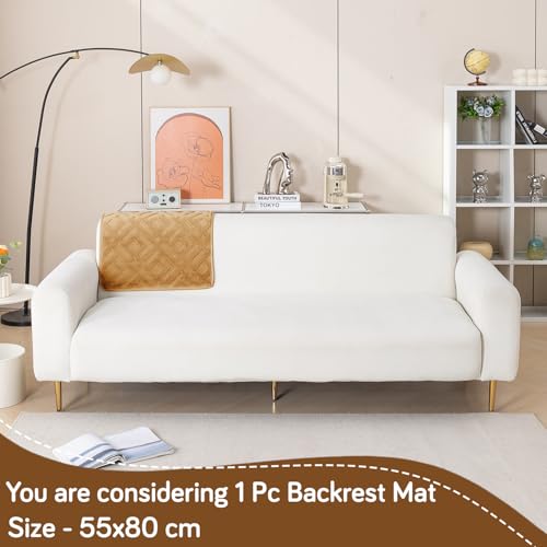 Image of HOKIPO 'Velvet Maze' Premium Sofa Backrest Cover Mat 55x80 cm with Anti-Slip Backing | 1 Pc - Light Brown (AR-6279-LBR)