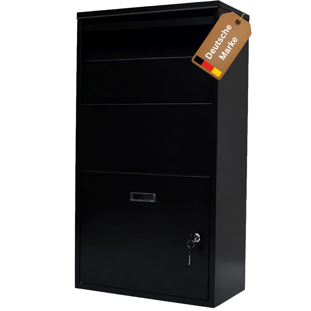 IMLEX Paketbox Paketbriefkasten IM-PB75 Paket Box | Briefkasten mit Paketfach | Wand- und Bodenmontage | Paketgröße bis zu 37x30x18 cm (Schwarz)