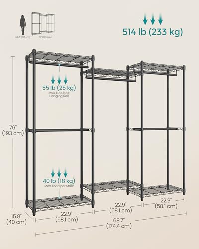 image for SONGMICS Heavy-Duty Clothes Rack, Garment Rack, Portable Closet, 68.7-