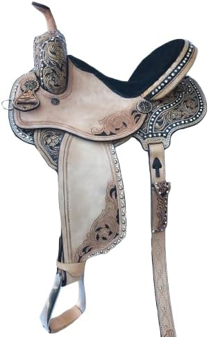 Western Barrel Horse Saddle Racing Wooden Tree Handmade Premium Leather Comfort Horse Trail Equestrian Tooled Carved Horse Riding Saddle Size: 10"-18" inches Seat Available, MO-WBRL-03
