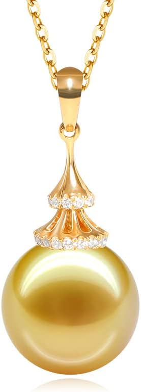 NONNYL Genuine South Sea Pearl Necklace, Saltwater Golden Pearl And 18K Gold Pearl Pendant Necklace, Golden Pearl Gifts for Women Her Grandma Wife