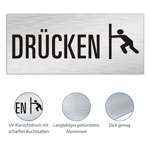 Andchi 2tlg. Türschilder Ziehen Drücken Aluminium Schilder Edelstahloptik 70 * 160 * 0.85mm (Deutsch DZ)