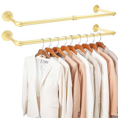 KINGSOW 2 x goldene Kleiderstange: Industrierohr, Wandmontage, 92 cm, für...