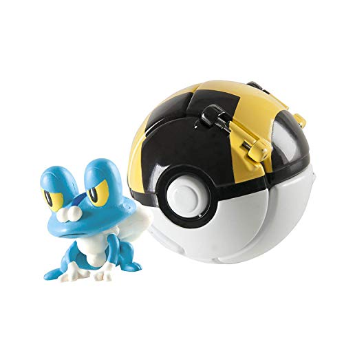Froakie Battle Action Figures with Pokeball Ball Pack,Charmander Clip and Go Battle Ball for Kids Surprise Toy Set Mini Poke Balls Action Figuresï¼ˆFroakie Figureï¼‰
