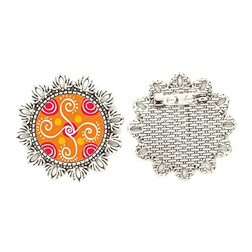 Broche de plata con flor de tótems de México en tamaño mediano de Orange s